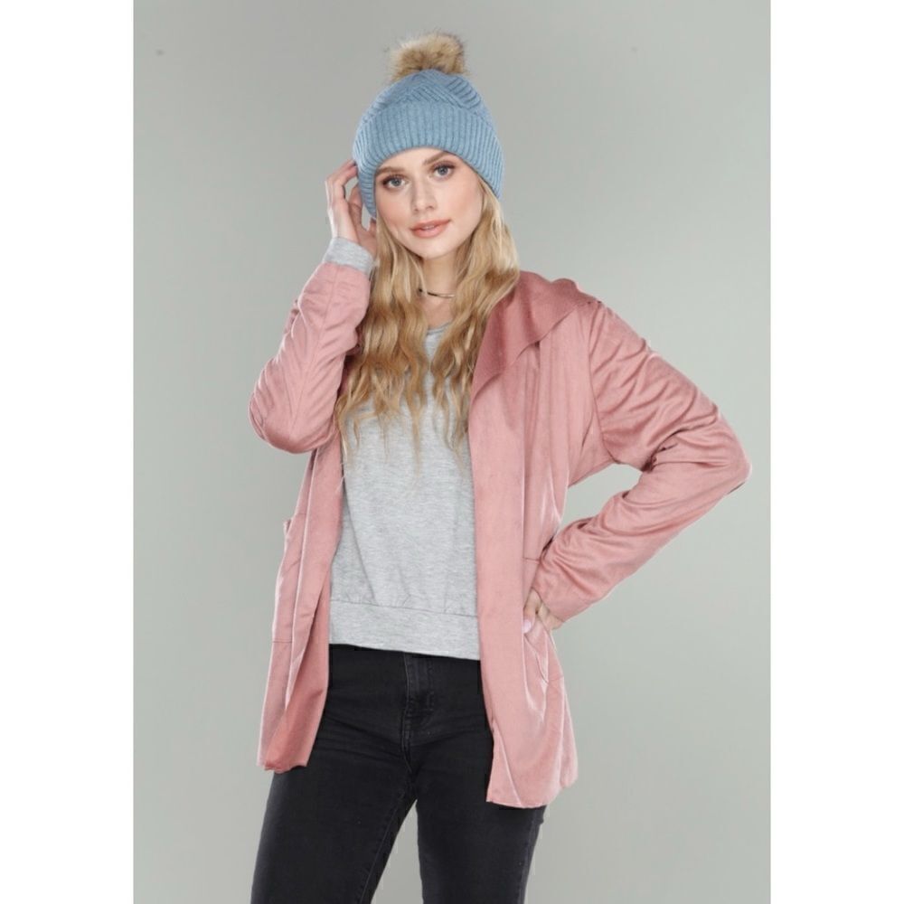 Mauve Belted Faux Suede Hooded Jacket